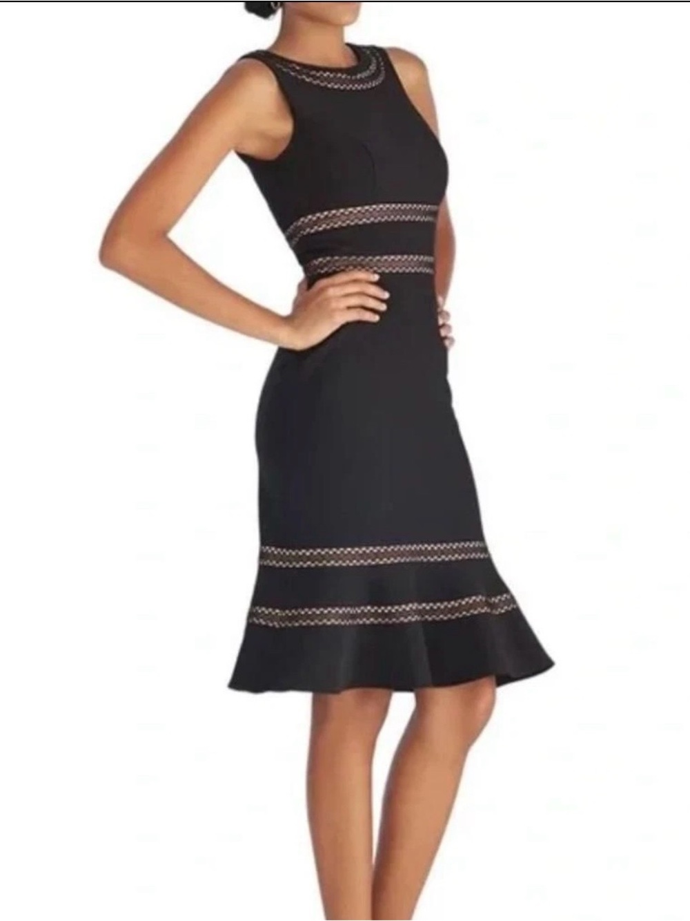 White House Black Market Black Sleeveless Midi Dress with Contrast Stitching
